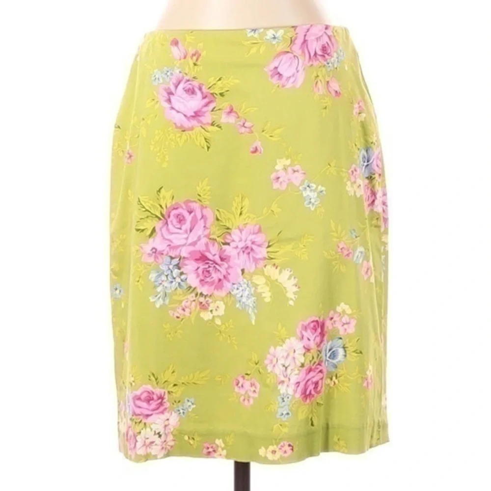 Vintage Jones New York 90’s Stretch Pink & Green Floral Pencil Skirt Size 8